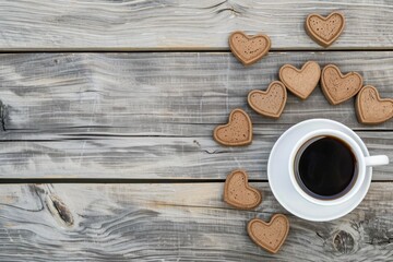 love to drink coffee to increase energy coffee cup background. Top view, flat lay