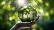 ESG is a framework that helps stakeholders understand how an organization is managing risks and opportunities related to environmental Hand holding earth on green grass on sunlight Energy saving tree