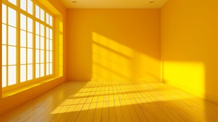 Wall Mural - Empty space in yellow color. Studio room with window