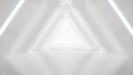 Poster - abstract white futuristic triangle tunnel architecture