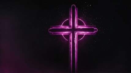 Wall Mural - Cross on plain black background with purple pink light flares from Generative AI