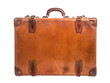 a brown leather suitcase with a handle