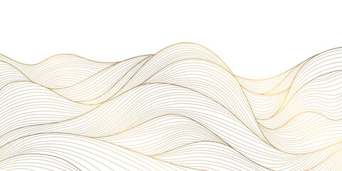 Poster - Vector line gold background, luxury design texture. Flow elegant curve graphic. River, ocean dynamic banner