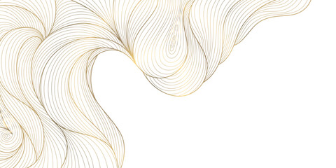 Sticker - Vector line gold background, luxury design texture. Flow elegant curve graphic. River, ocean dynamic banner