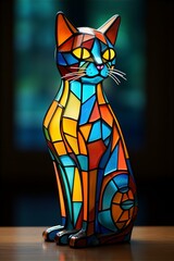 modern abstract cat body shape stained-glass