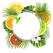 Round Banner on a Background of Tropical Plants and Fruits