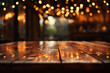 Wood table floor with empty space for showing products with blurred backgrounds.