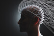 Man with electrodes measuring brain signals. Neuroscience concept.