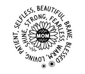 Wall Mural - Happy Mother's Day Sunflower Monogram, Mom Inspirational Quote For Print T-Shirt Graphic Vector Design,   