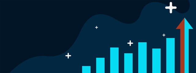 Global increase sales revenue concept with business graph chart and up arrow. Successful business and growth strategy on a dark blue background.