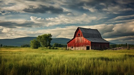 Wall Mural - farm barn grass