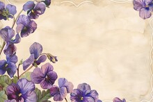 Close-up Photo Of A Vintage Sheet Of Paper With A Faded Ink Inscription, Surrounded By A Circle Of Vibrant Purple Wildflowers