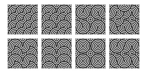 Poster - Abstract seamless pattern set, vector wave illustration, oriental background collection