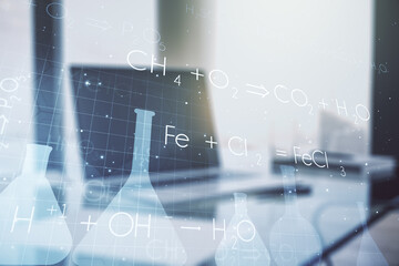 Poster - Creative chemistry concept on modern laptop background. Multiexposure