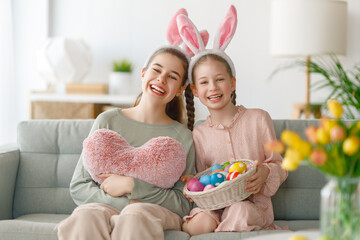 Canvas Print - children wearing bunny ears on Easter day