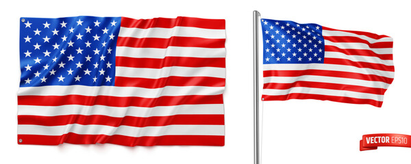 Wall Mural - Vector realistic illustration of the United States of America flags on a white background.