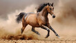Majestic Horse Running Free in Dust and Sand with Dynamic Motion