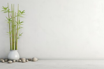 Canvas Print - bamboo shoots in a vase beside spa space with a blank wall