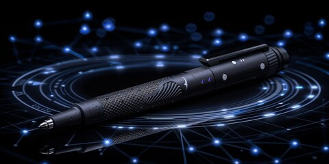 Leinwandbilder -  A Digital Pen Glides Across a Neon-lit Interface, Blurring the Lines Between Technology and Creativity, Generative AI
