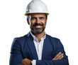 © jcalvera - Attractive mature architect businessman with construction helmet smiling isolated on white