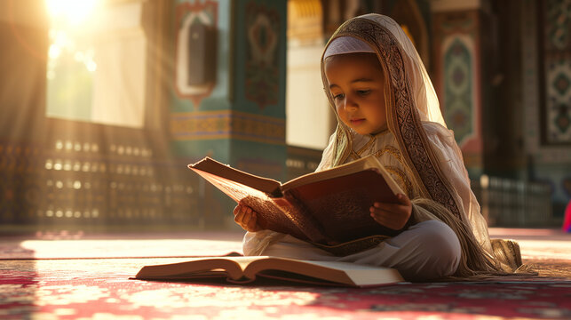 A boy reading quran in mosque
