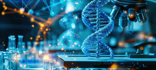 Aufkleber - DNA double helix. DNA molecule structure. Medical science research of chromosome DNA genetic biotechnology in human genome cell. Science laboratory experiments analysis and genetic engineering study.