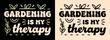 Gardening is my therapy lettering funny plants enthusiast gifts. Gardener retro groovy vintage boho poster. Healing activities leaves illustration. Therapist quotes for shirt design print vector.