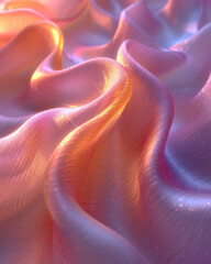 Poster - Metallic 3D abstract silk cloth 3D futuristic cyberpunk hyper realism detailed isolated colorful reflective holographic flow silk gold iridescence glowing background.
