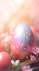 Wall Mural - Easter egg with floral patterns. Easter greeting card, phone wallpaper