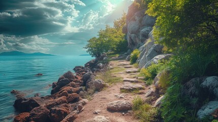 Wall Mural - Rocky path that leads to a unique view of the sea