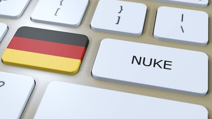 Wall Mural - Germany National Flag and Text Nuke. Country Using Nuclear Weapon Concept 3D Animation