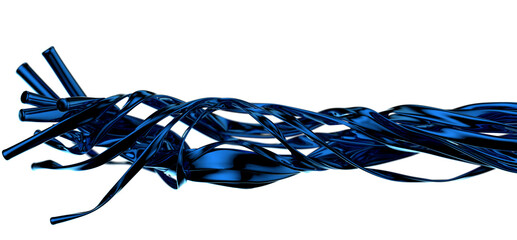 Poster - Flowing Reflections: Abstract 3D Blue Wave Illustration with Reflective Surfaces