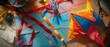 Kite Making - A colorful kite with ribbons and a tail on a crafting table, surrounded by paper, glue, and scissors, celebrating the DIY spirit of kite flying in March.
