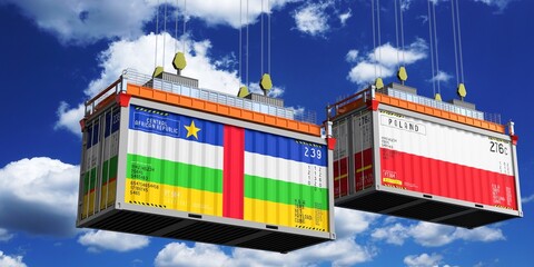 Shipping containers with flags of Central African Republic and Poland - 3D illustration