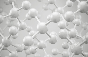 Wall Mural - white molecule or atom, abstract structure for science or medical background, 3d illustration.