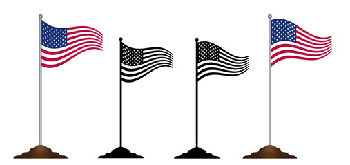 Wall Mural - Retro style 3d american flag set on flagpole vector illustration. Usa freedom flag to use in 4th july independence day, memorial day projects.
