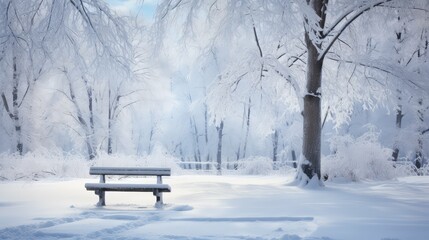 Poster - winter snowy bench