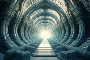  Futuristic tunnel with abstract patterns. Generative AI