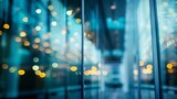 Fototapeta Na drzwi - Blur office background building exterior view to lobby glass window wall with blurry light bokeh : Generative AI