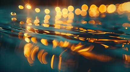 Poster - soft background abstract texture with lights cycle bokeh and reflect on water : Generative AI