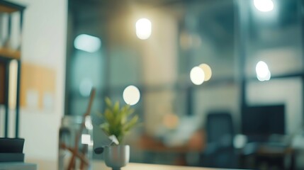 Fototapete - atmosphere around office blur background with bokeh : Generative AI