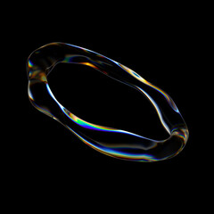 Poster - abstract wavy liquid circle shape 3d illustration. futuristic modern fluid round glass frame with di