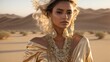 © Wirestock - a woman with a long dress in the desert wearing jewelry
