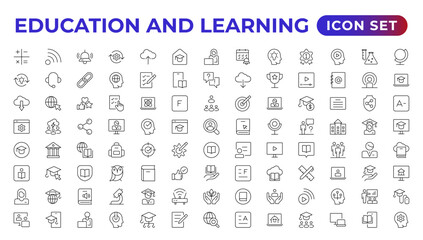 Poster - education line icon collection.contains knowledge, college, task list, design, training, idea, teach