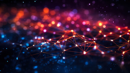 Poster - Abstract network connection with nodes and bright links on dark background, concept of digital technology and communication