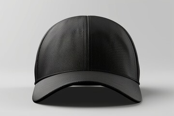 Wall Mural - Explore a premium black baseball cap mockup in a frontal perspective, featuring detailed texture and shadowing for a realistic look. Perfectly isolated on a PNG transparent background, this mockup is 