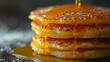 Professional photo of appetizing and delicious homemade sweet American pancakes for breakfast