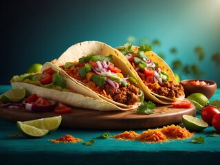 vector Mexican food background with two tacos, Generated AI