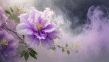 Fototapeta Fototapeta w kwiaty na ścianę - Klematis, fioletowy piękny kwiat i dym