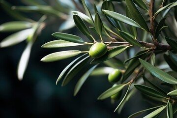 Wall Mural - green olives tree branch close up